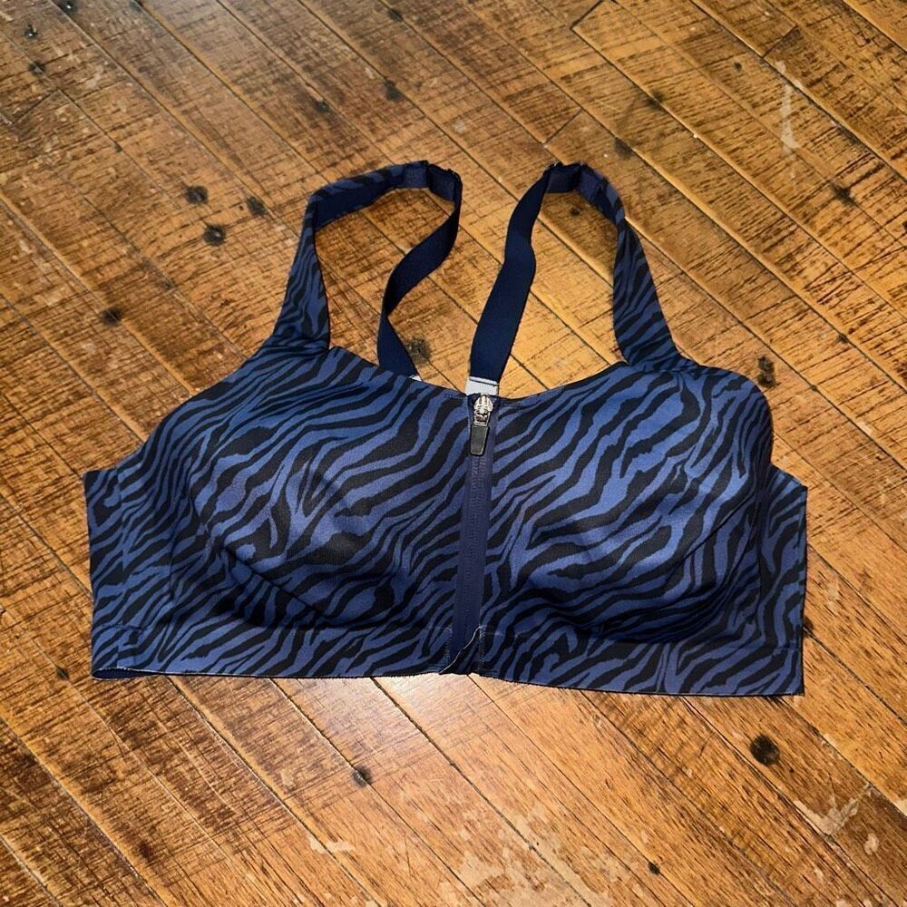 Victoria’s Secret Sport blue zebra front zip 38D sports bra
